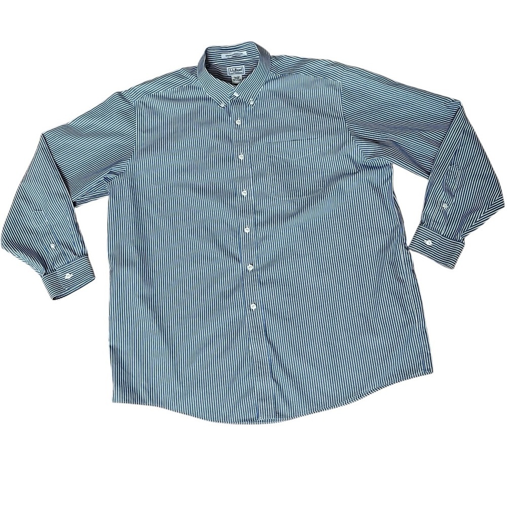 L.L. Bean Men’s 17.5 - 35 Button Down Shirt Blue and White Stripes Cotton